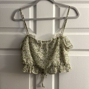 NWT Sky to Moon Green Floral Tie Back Crop Top Large